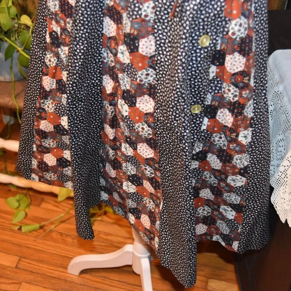 Vintage 1970s Mademoiselle Boho Prairie Skirt Patchwork Style Floral Size XS